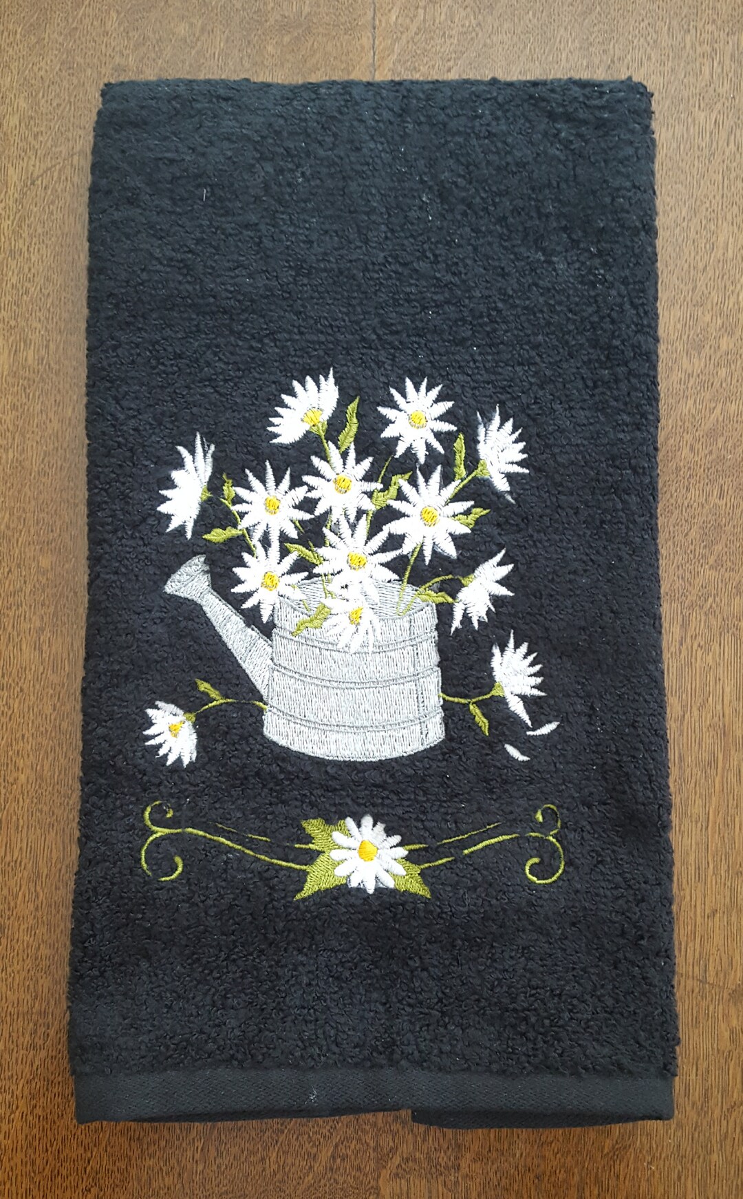 Daisies Embroidered Hand Towel, Spring Towel, Daisy Themed Kitchen