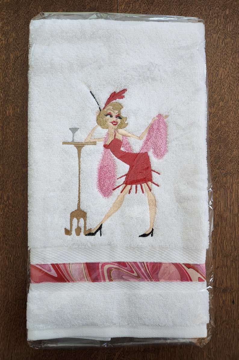 Roaring 20s flapper towel, vintage themed decor, 1920s decor, vintage themed bathroom and kitchen towel, dancing flapper, dancer gift image 1