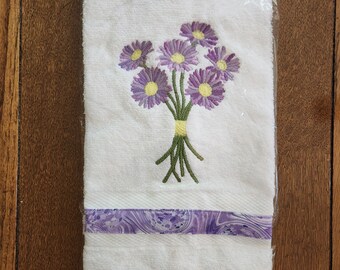 Purple flowers embroidered towel, lavender flowers towel, lavender bathroom decor, daisies decor, purple roses decor, roses kitchen towel