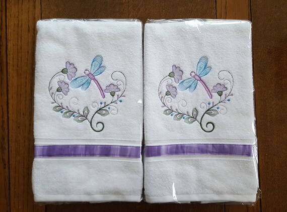 Dragonfly Lotus hand towel set custom embroidered personalized