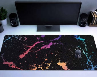 Paint Splash Desk Mat Black Grafitti Gaming Deskpad Neon Paint Gamer Mouse Pad