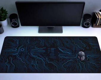 Circuit Board Desk Mat Blue Black Gaming Deskmat Programmer Work Mat