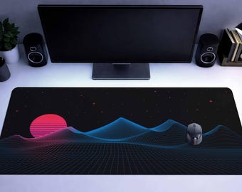 Vaporwave Desk Mat Cyberpunk Gamer Deskmat Retro Synthwave Desk Mat Gaming Desk Pad