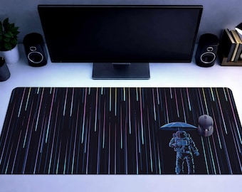 Vaporwave Gamer Desk Mat Space Astronaut Gaming Deskmat Neon Black Gamer Mouse Pad