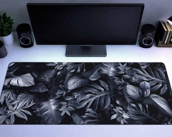 Botanical Desk Mat Dark Forest Gaming Deskpad Black Gamer Mouse Pad