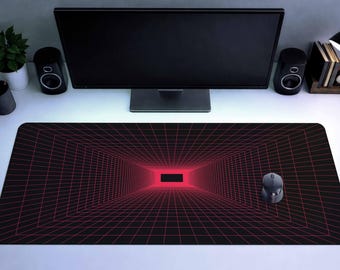 Synthwave Desk Mat Neon Red Gaming Deskmat Cyber Red Gamer Computer Mat