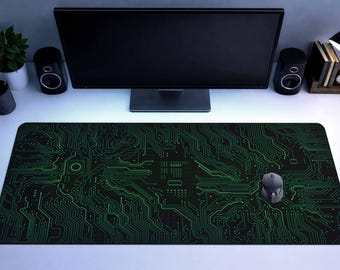 Circuit Board Desk Mat Green Black Gaming Deskmat Computer Work Mat