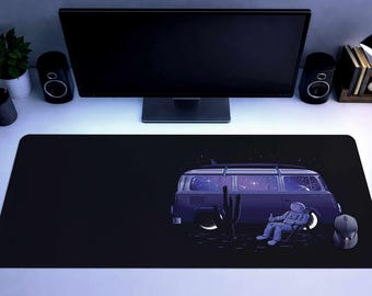 Astronaut Gamer Desk Mat Surreal Space Van Gaming Deskmat Black Mouse Pad