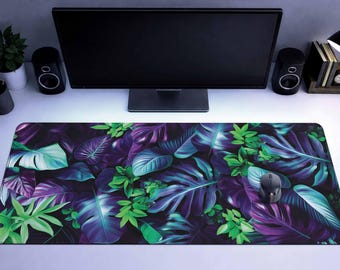 Botanical Desk Mat Neon Jungle Gaming Deskpad Purple Gamer Mouse Pad