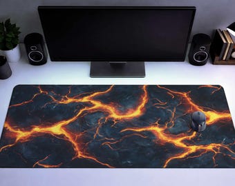 Molten Lava Gamer Desk Mat Orange Fire Gaming Deskmat Red Work Mouse Pad
