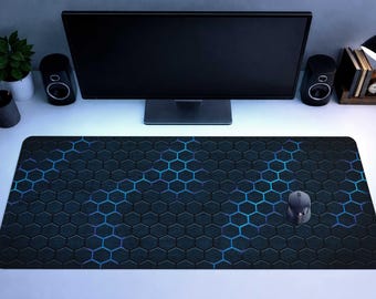 Neon Hexagon Gaming Desk Mat Coder Programmer Gamer Desk Mat