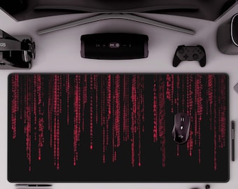 Matrix Code Desk Mat Red Binary Code Gaming Deskmat Red Work Mat