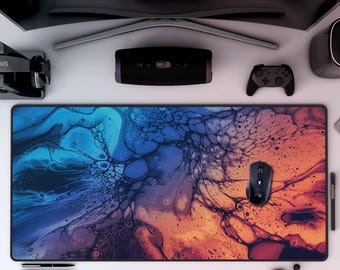 Fire and Ice Gamer Desk Mat Orange Blue Gaming Deskmat