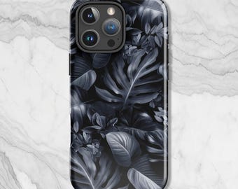 Dark Botanical iPhone Case – Monochrome Tropical Leaves Art Phone Cover, Moody Floral iPhone® Case