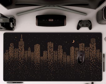 Cyber Futuristic Deskmat NYC City Work Desk Mat Gaming Desk Pad