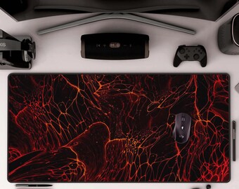 Red Neon Gaming Desk Mat Orange Lava Molten Mousepad Gamer Deskmat