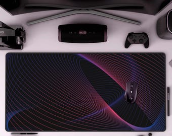 Neon Geometric Desk Mat Digital Futuristic Computer Desk Mat