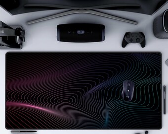 Wavy Lines Desk Mat Retro Neon Wavy Work Mousepad Gaming Deskpad