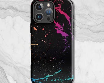 Abstract Paint Splatter iPhone Case – Colorful Modern Phone Cover, Black Aesthetic Paint iPhone® Case