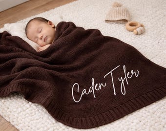 Custom Embroidered Baby Knit Blanket, Monogrammed Newborn Gift, Baby Name Blanket, Baby Shower Gift, Nursery Gift for Baby Boy Girl