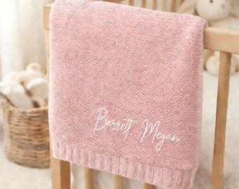 Personalized Embroidered Baby Knit Blanket, Monogrammed Newborn Gift, Custom Baby Name Blanket, Baby Shower Gift, Baby Boy Girl Blanket
