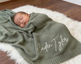 Embroidered Baby Name Blanket, Personalized Knit Baby Blanket, Custom Baby Blanket, Baby Gift, Baby Shower, Newborn Embroidered Baby Gift