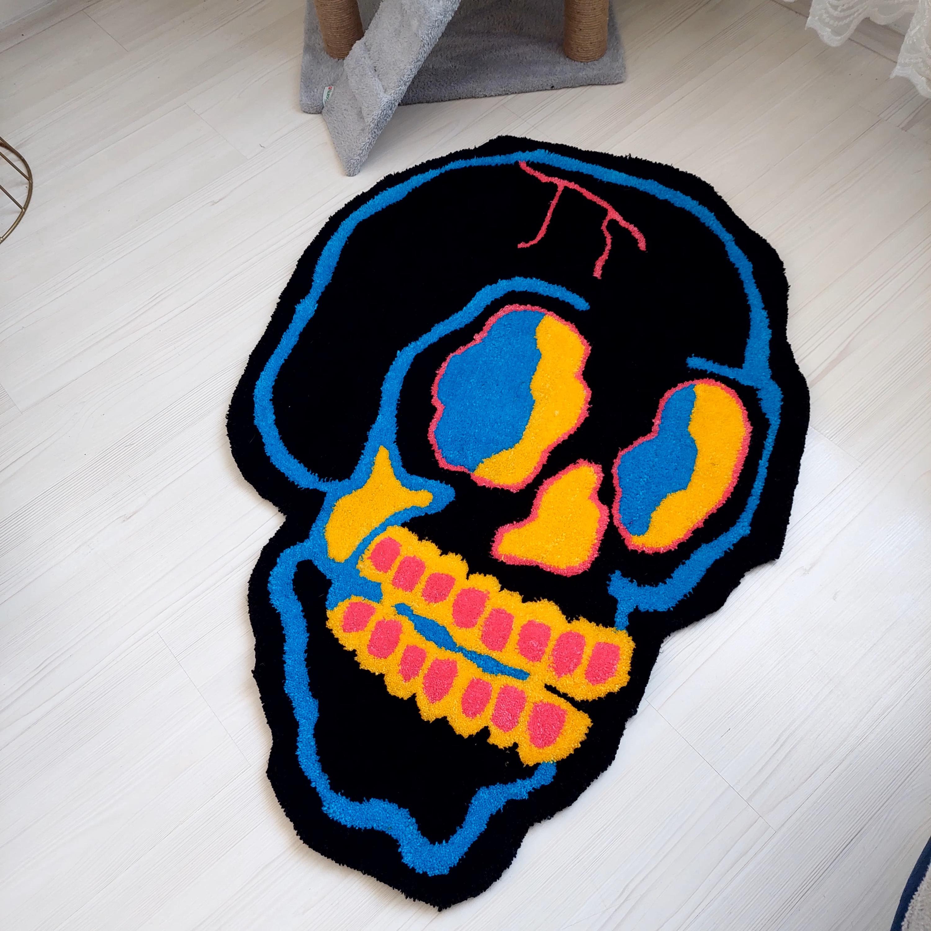 Horror Tuft Rug Handmade Skull Tufted Rug: Gothic Home Decor, Black Acrylic Yarn ...