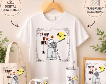 Lustige tanzende Skelett-Pose Halloween PNG: Creep It Real Sublimationsdesign (Digitaler Download)