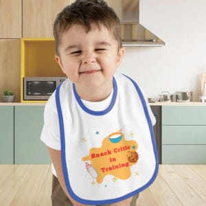 Snack Critic Baby Bib: Funny Colorful Design, Cotton Velcro Closure