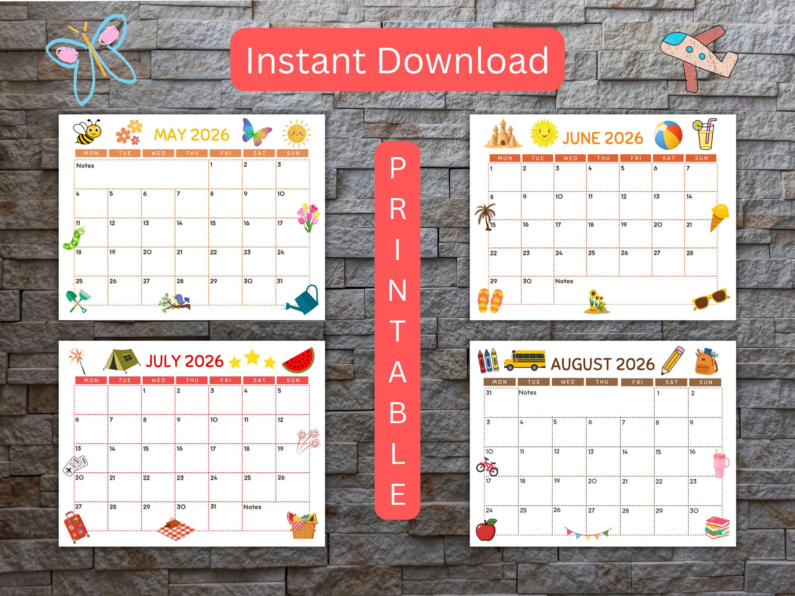 2026 Kids Calendar Printable, Homeschool Classroom Decor (PDF Download ...