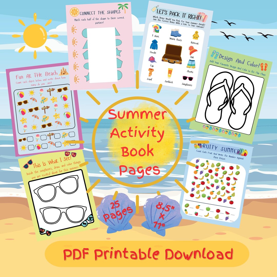 Summer Activity Book for Kids: 25 Printable Pages, Puzzles, Mazes (PDF ...