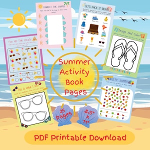 Printable Summer Activity Book for Kids, PDF Coloring Pages, Puzzles,Mazes & Games, Summer Activity Bundle Printable, Summer Activity Sheets
