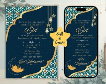 Bearbeitbare Eid Mubarak Einladungsvorlage | Canva, Printable (Digitaler Download)