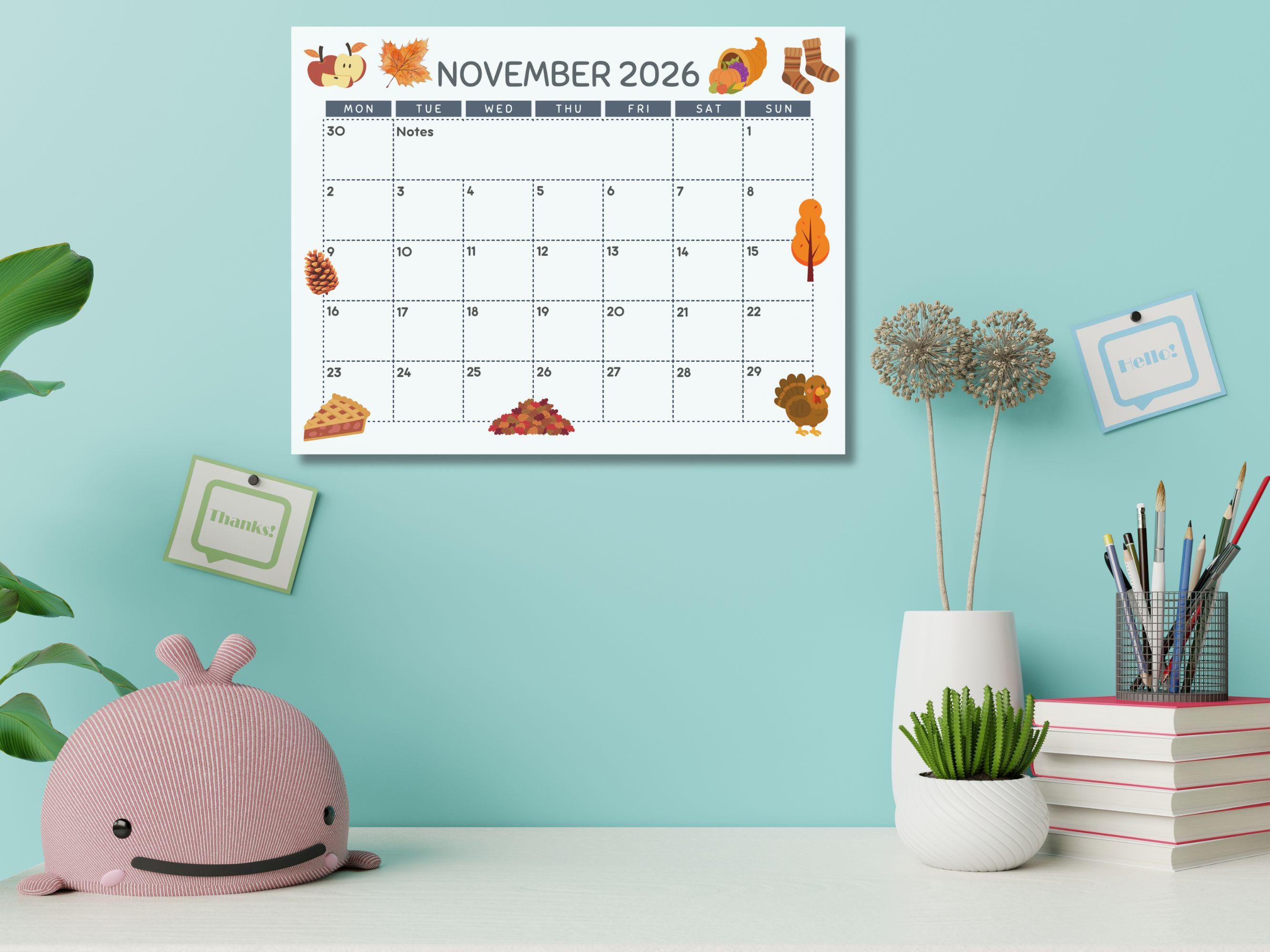 2026 Kids Calendar Printable, Homeschool Classroom Decor (PDF Download ...
