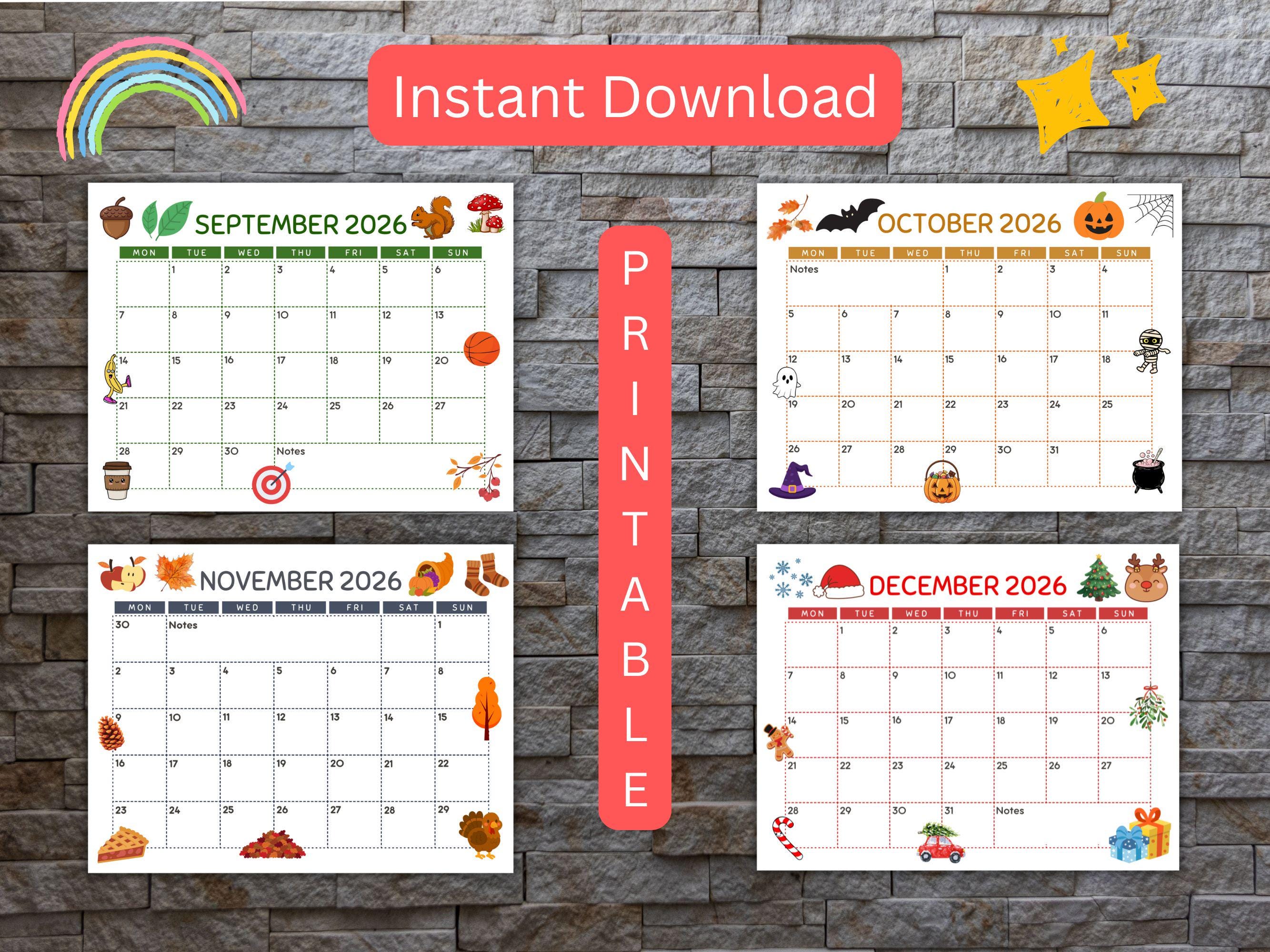 2026 Kids Calendar Printable, Homeschool Classroom Decor (PDF Download ...