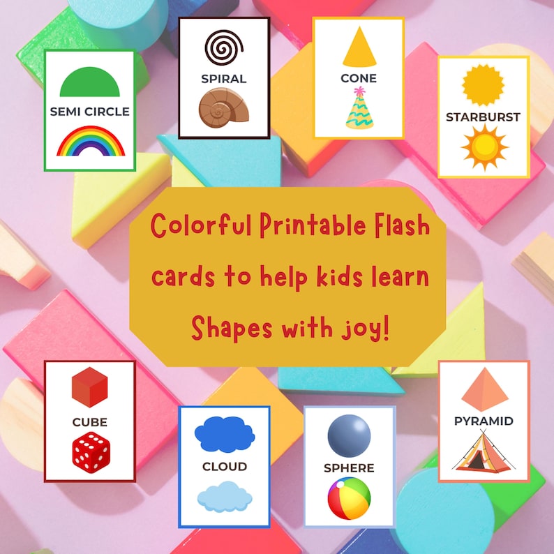 Printable Flashcard, Kids Learning Pdf – 24 Preschool Shapes