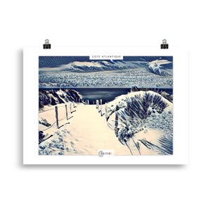 Póster de Dunas de la Costa Atlántica – Impresión japonesa azul y blanca – Arte decorativo de pared