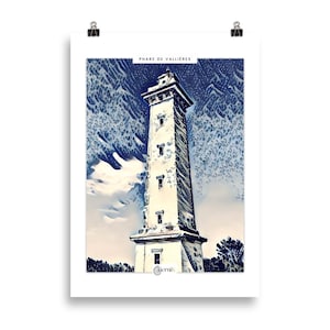 Póster del faro de Vallières Saint-Georges-de-Didonne – Impresión japonesa en azul y blanco – Póster decorativo costero