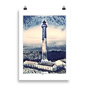 Póster del faro de Coubre – Impresión japonesa en azul y blanco – Póster de pared costero