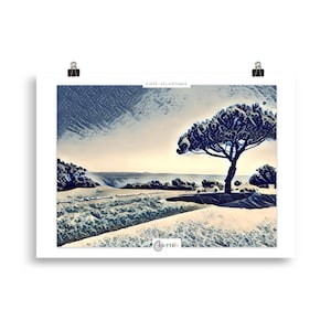 Póster de parasol atlántico con pin – Impresión japonesa en azul y blanco – Póster de naturaleza