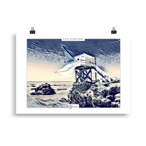 Póster de Carrelet de la Costa Atlántica – Impresión japonesa azul y blanca – Arte decorativo de pared