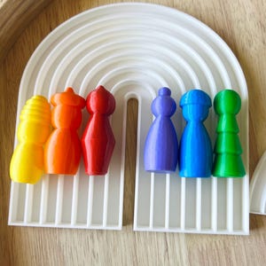 Rainbow Sensory Play Set: Dough Roller, Peg Family, Wooden Counters