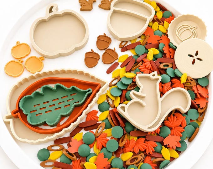 Mini Fall Sensory Bin Set: Eco Montessori Toys with Pumpkin, Acorn & Squirrel