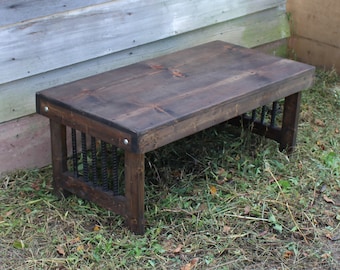 Rustic Coffee Table - Industrial Furniture - Wood and Steel Legs - Steampunk Decor