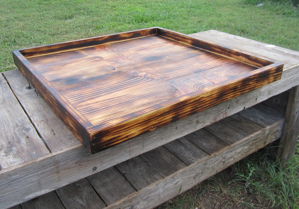 Rustic Coffee Table Tray Lodge Decor Torched Wood Etsy