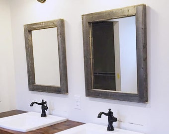 2 Reclaimed Wood Mirrors Size 28 x 34 - Rustic bathroom Mirror Set