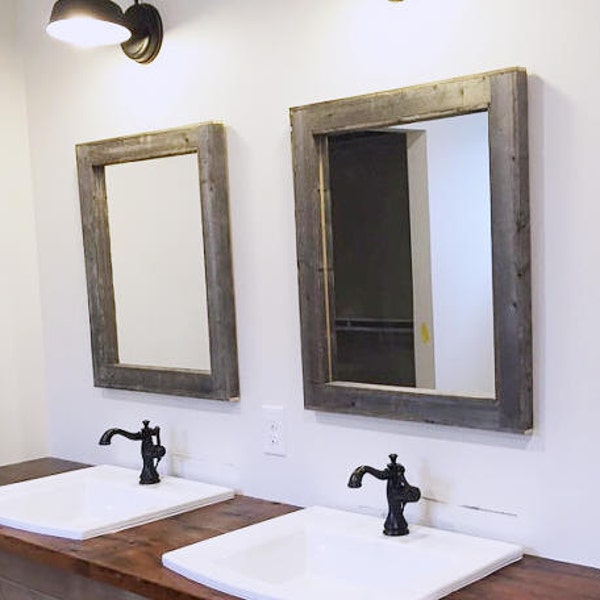 2 Reclaimed Wood Mirrors Size 28 x 34 - Rustic bathroom Mirror Set