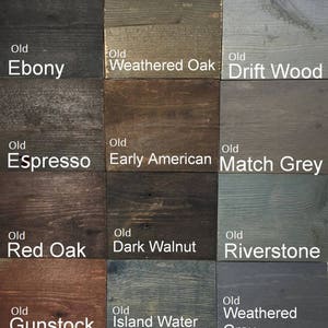 Puede incluir: Una carta de colores de tinte para madera con 12 colores de tinte para madera diferentes. Los colores est&aacute;n etiquetados con los nombres: Viejo &Eacute;bano, Viejo Roble Desgastado, Viejo Madera A La Deriva, Viejo Espresso, Viejo Americano Temprano, Viejo Gris A Juego, Viejo Roble Rojo, Viejo Nogal Oscuro, Viejo Piedra De R&iacute;o, Viejo Culata, Viejo Agua De Isla y Viejo Gris Desgastado.