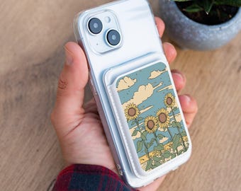 Sunflowers Magsafe cardholder stand for iPhone 15 pro max iPhone 16 iPhone 14 Plus iPhone 16e iPhone 12 iPhone 13 pro magnetic wallet ws1mg3