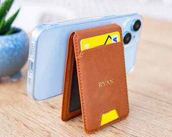 Custom initials Magsafe wallet for iPhone 16 15 pro max faux leather custom engraving stand iPhone 14 13 12 pocket magnetic cardholder